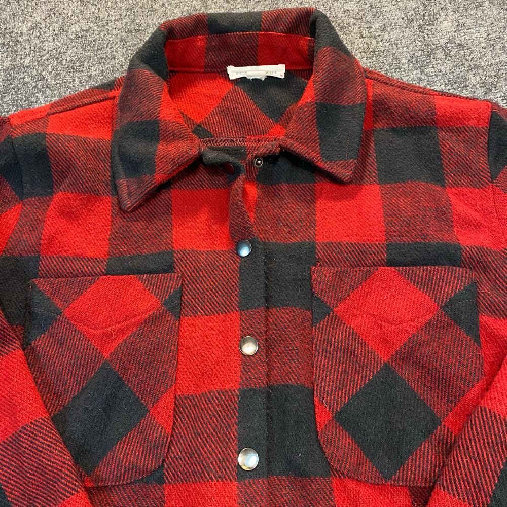 Eco Threads Mens XL Red Black Plaid Flannel Snap Shirt Casual Workwear Cabincore - Picture 2 of 7